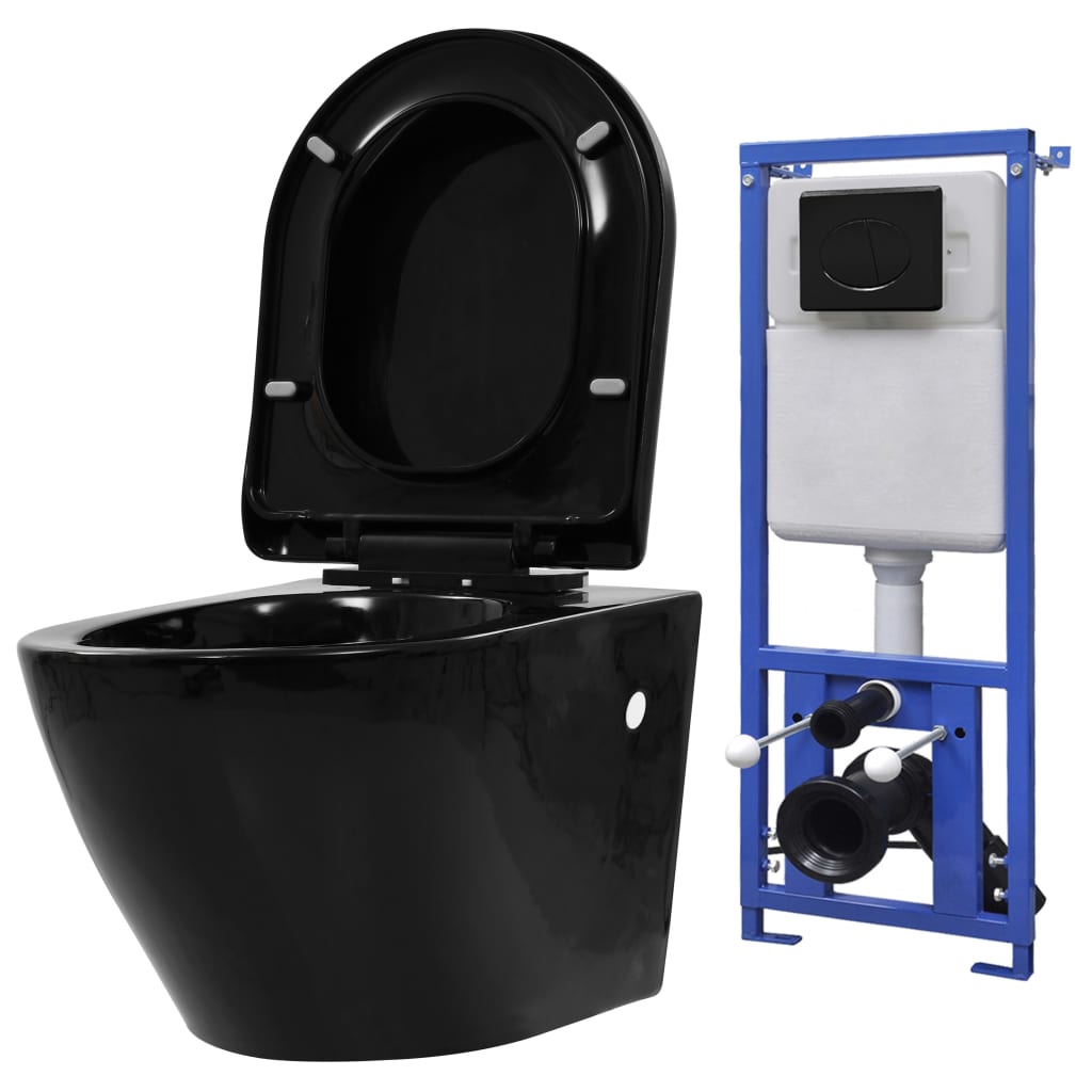 Wall-hung toilet with concealed cistern ceramic black