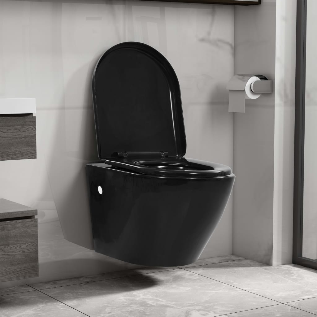 Wall-hung toilet with concealed cistern ceramic black