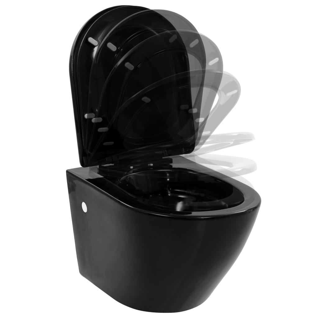 Wall-hung toilet with concealed cistern ceramic black