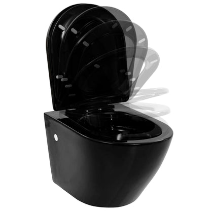 Wall-hung toilet with concealed cistern ceramic black