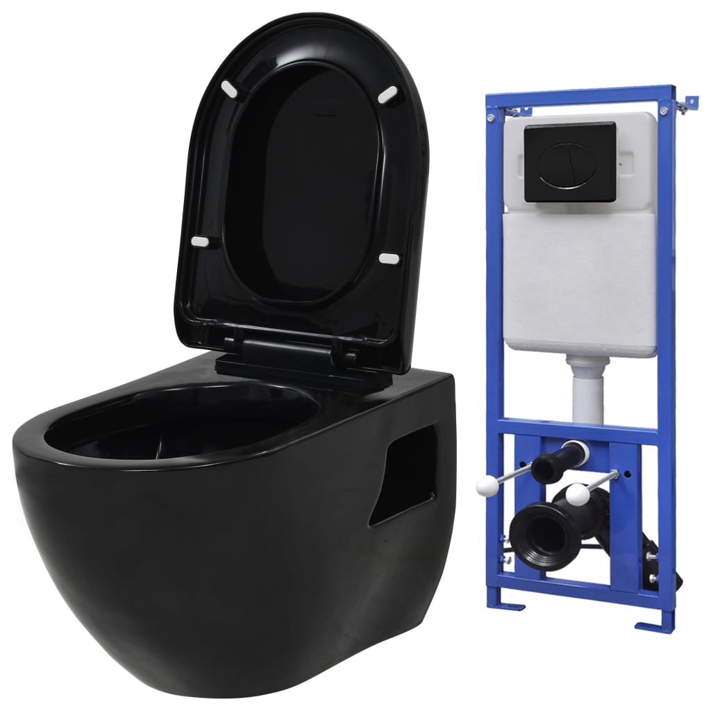 Wall-hung toilet with concealed cistern ceramic black