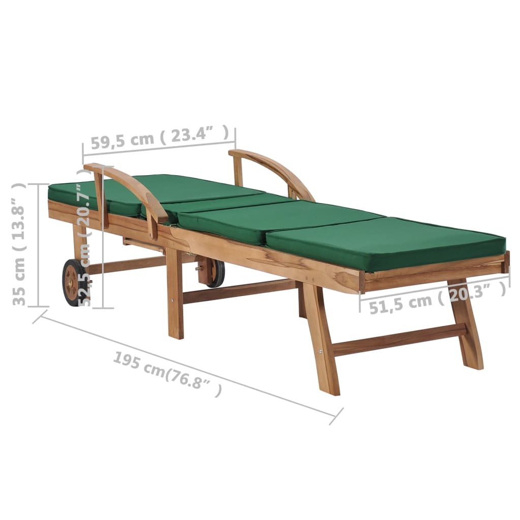 Sonnenliegen mit Auflagen 2 Stk. Massivholz Teak Grün