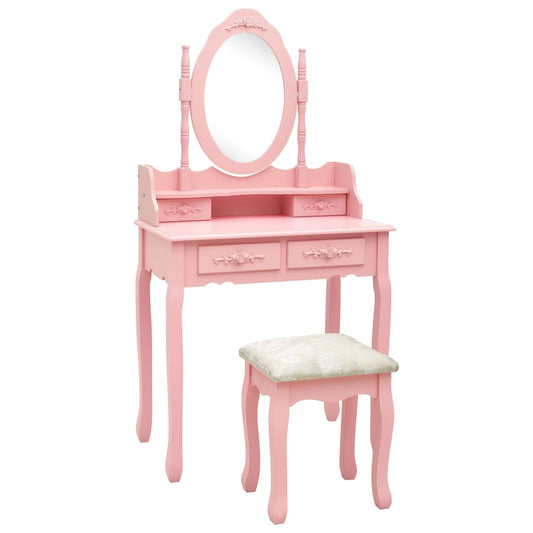 Dressing table set with stool pink 75x69x140 cm Paulownia wood