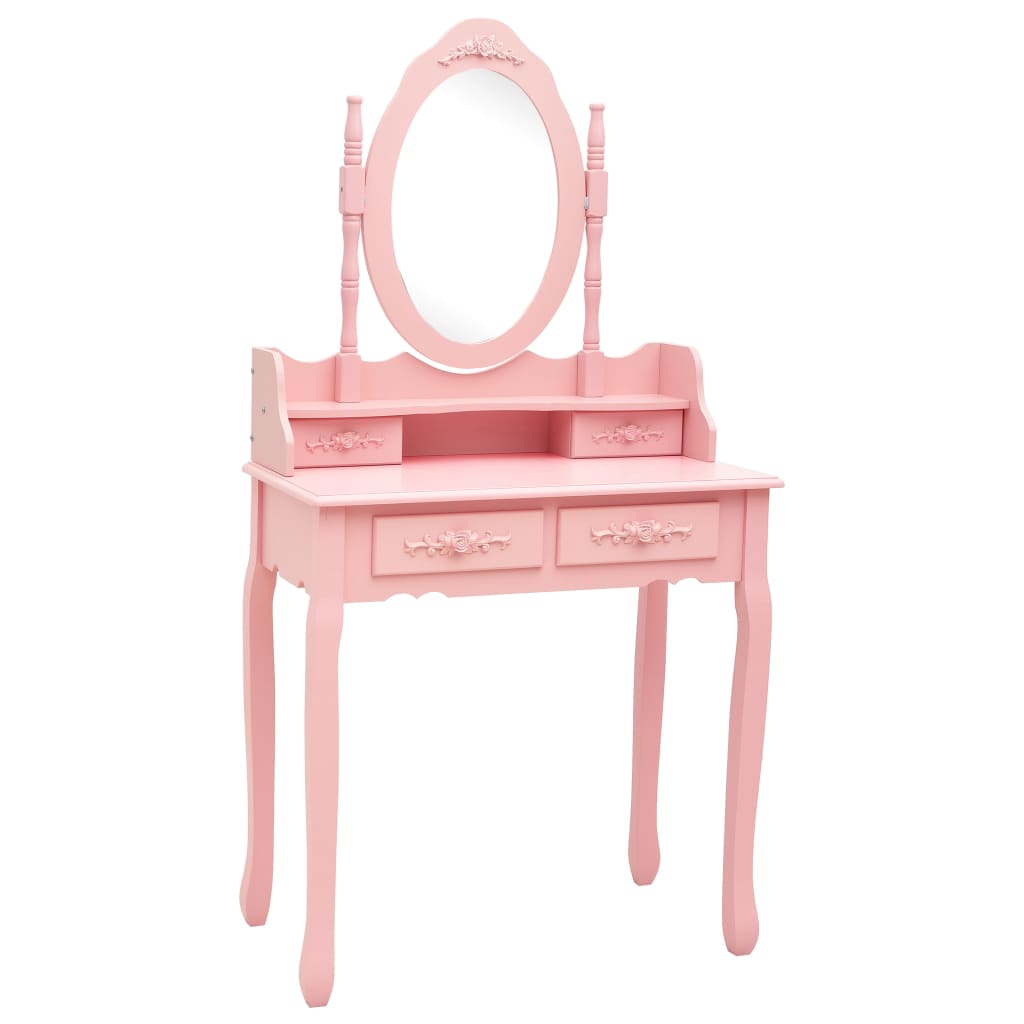 Dressing table set with stool pink 75x69x140 cm Paulownia wood