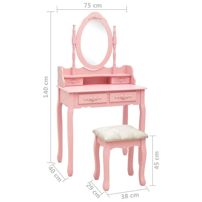 Dressing table set with stool pink 75x69x140 cm Paulownia wood