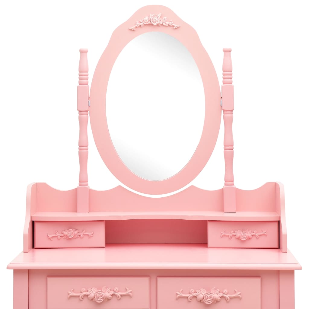 Dressing table set with stool pink 75x69x140 cm Paulownia wood