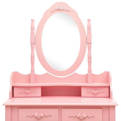 Dressing table set with stool pink 75x69x140 cm Paulownia wood