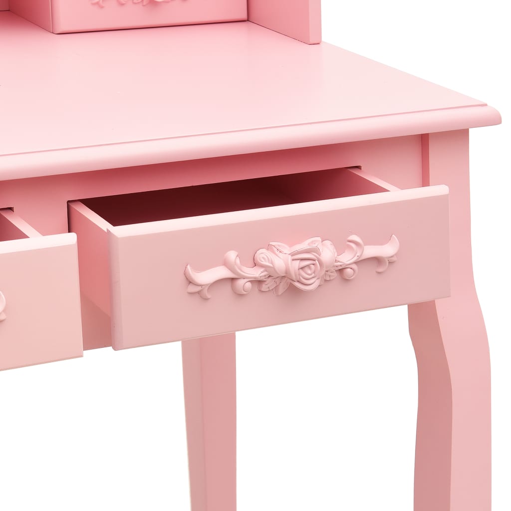 Dressing table set with stool pink 75x69x140 cm Paulownia wood