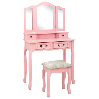 Dressing table set with stool pink 80×69×141 cm Paulownia wood