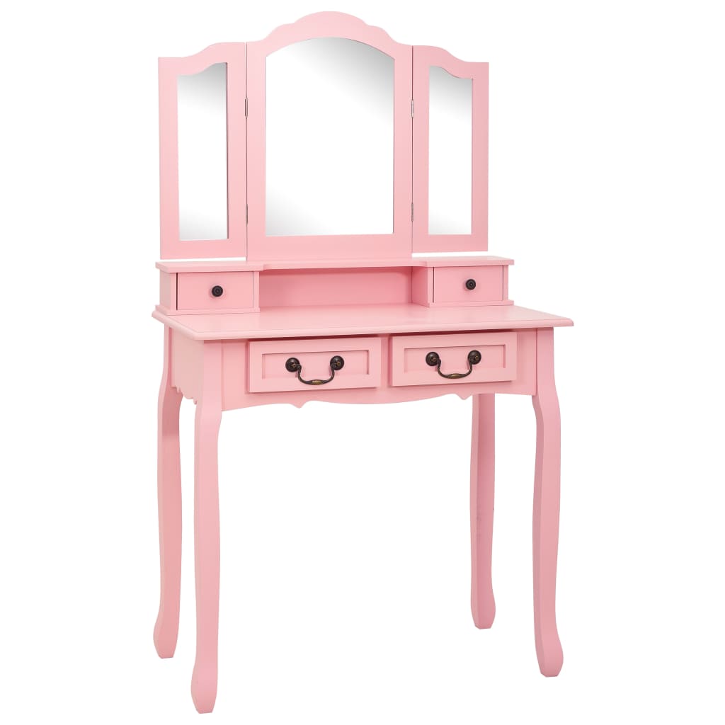 Dressing table set with stool pink 80×69×141 cm Paulownia wood