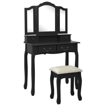 Dressing table set with stool black 80x69x141 cm Paulownia wood