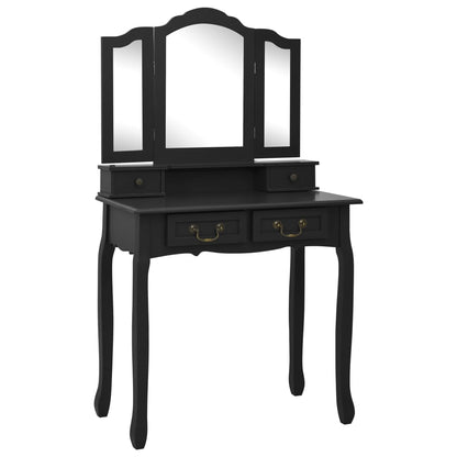 Dressing table set with stool black 80x69x141 cm Paulownia wood