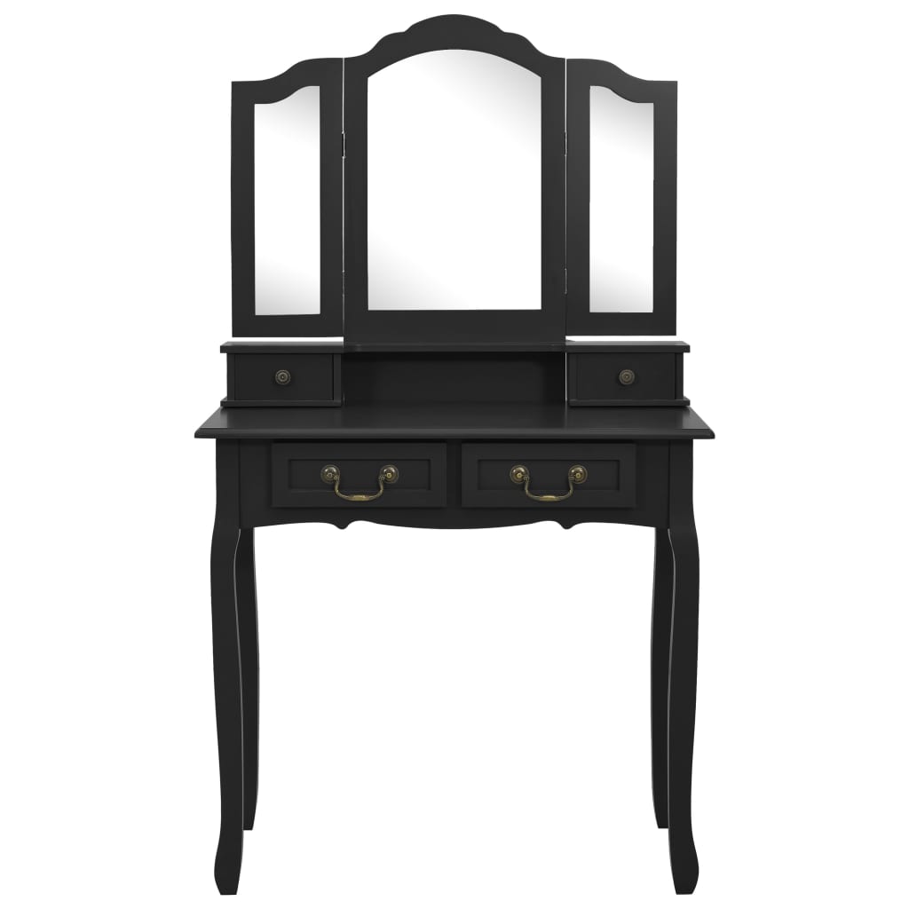 Dressing table set with stool black 80x69x141 cm Paulownia wood