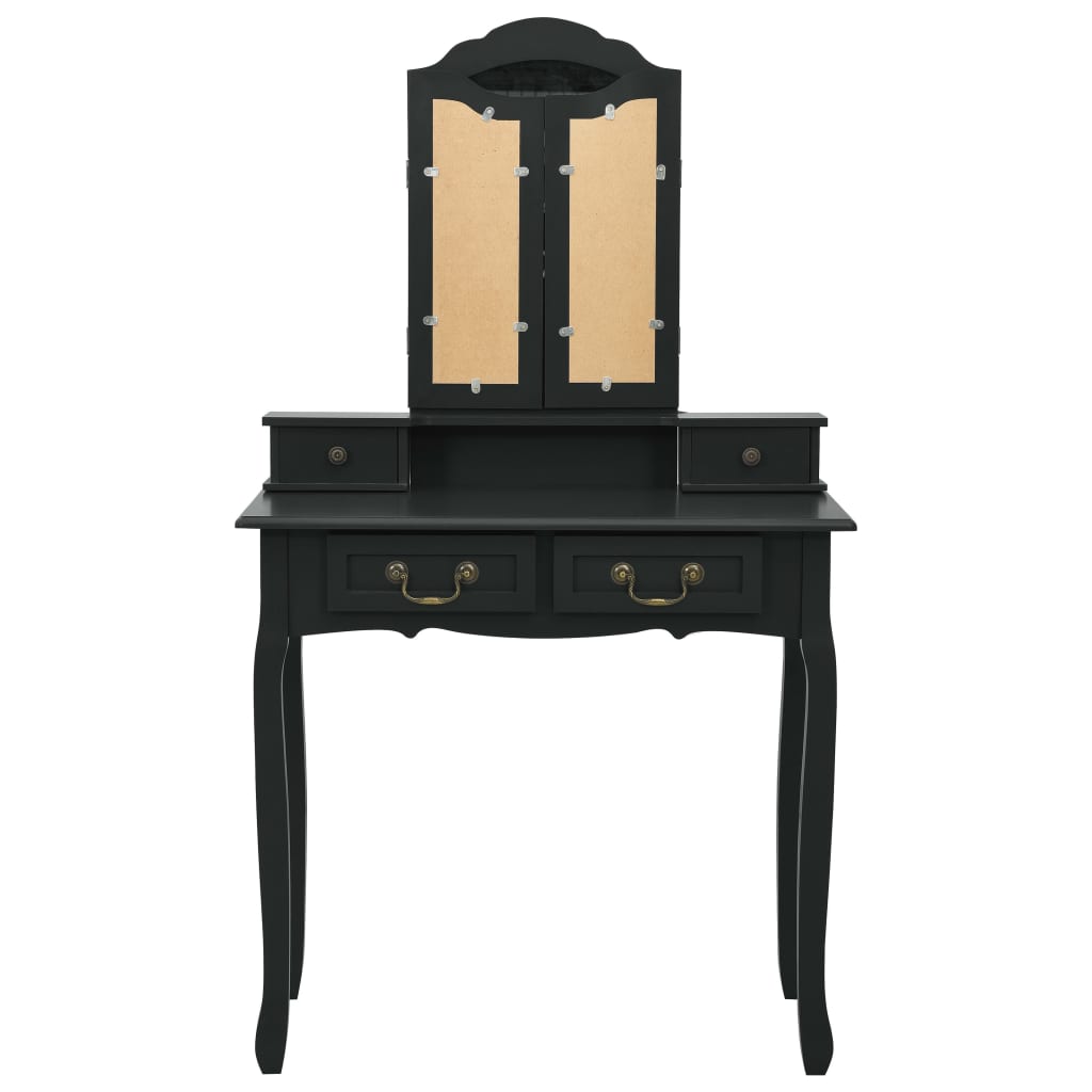 Dressing table set with stool black 80x69x141 cm Paulownia wood