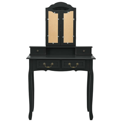 Dressing table set with stool black 80x69x141 cm Paulownia wood