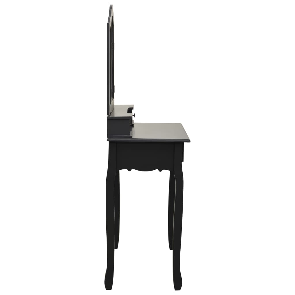 Dressing table set with stool black 80x69x141 cm Paulownia wood