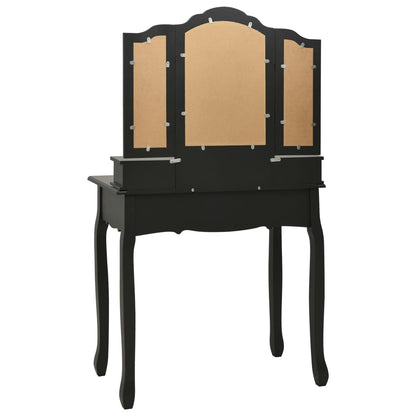 Dressing table set with stool black 80x69x141 cm Paulownia wood