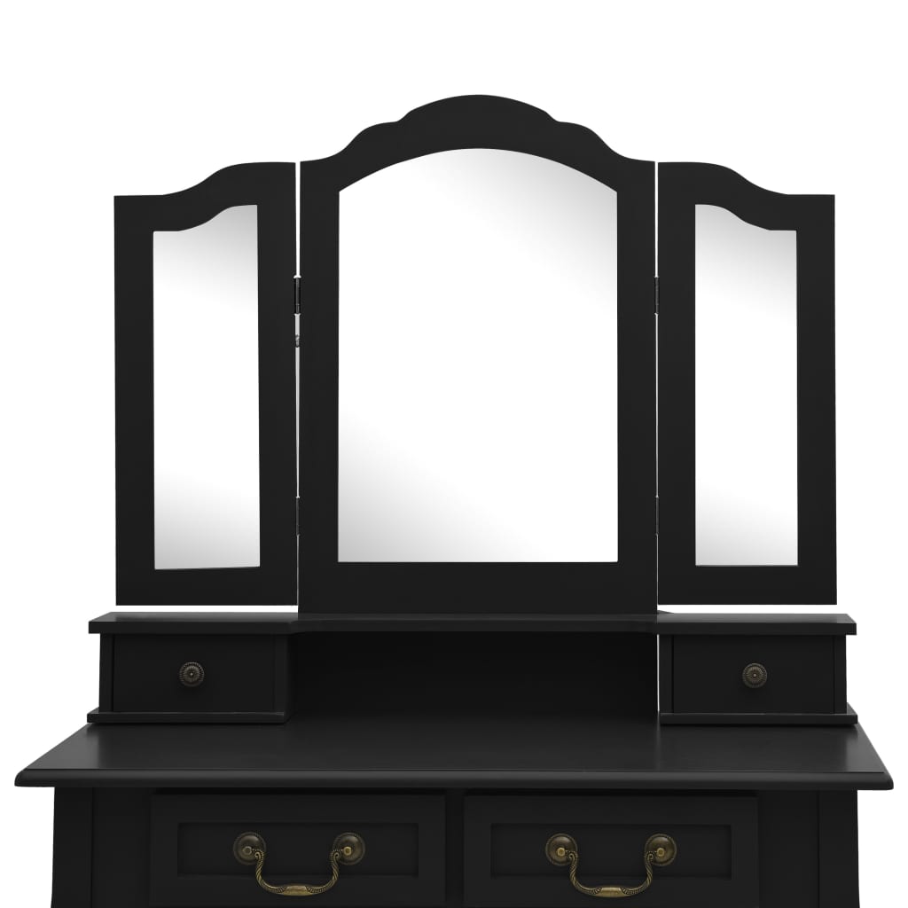 Dressing table set with stool black 80x69x141 cm Paulownia wood