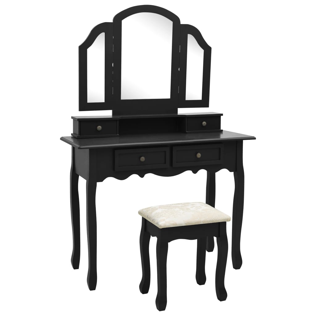 Dressing table set stool black 100x40x146 cm Paulownia wood