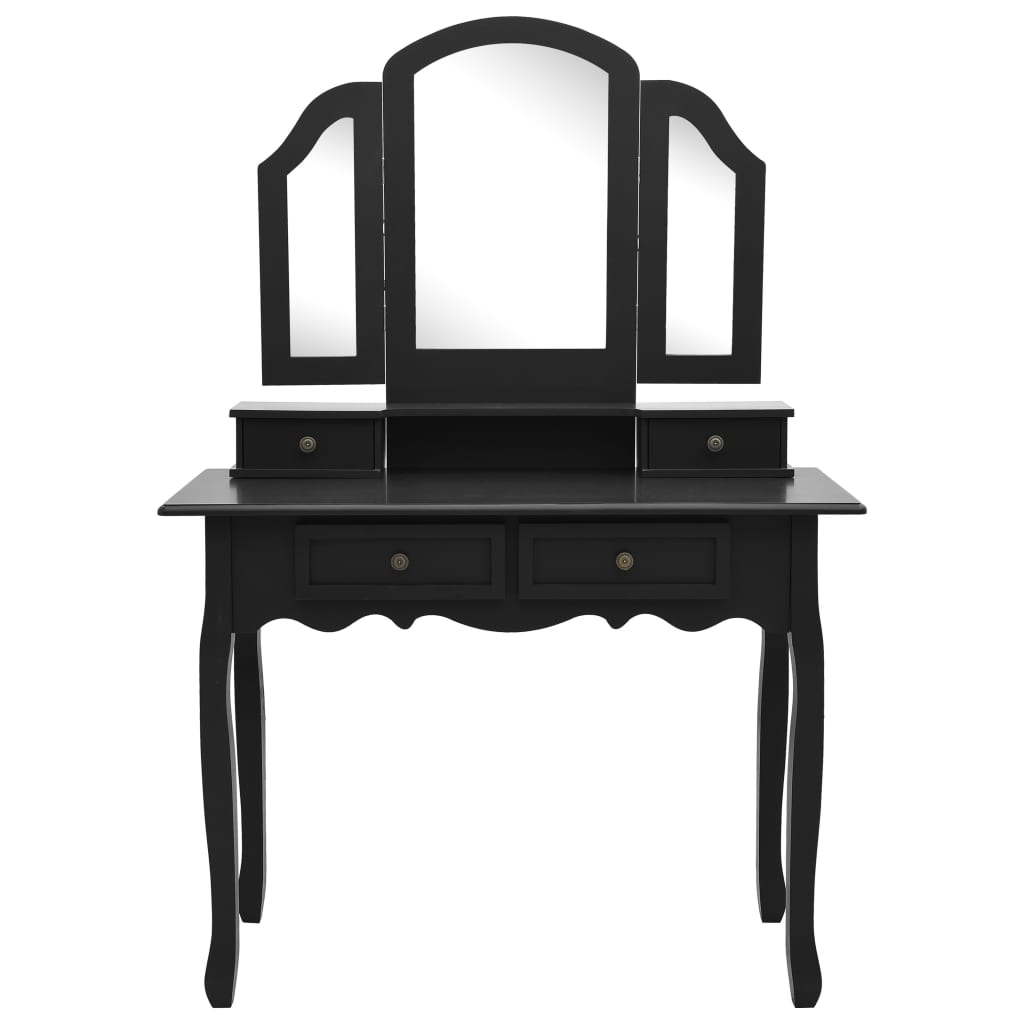 Dressing table set stool black 100x40x146 cm Paulownia wood