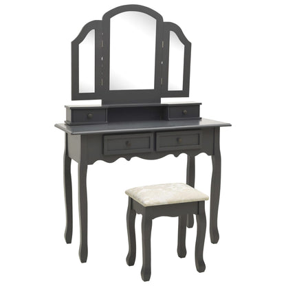 Dressing table set with stool grey 100x40x146 cm Paulownia wood