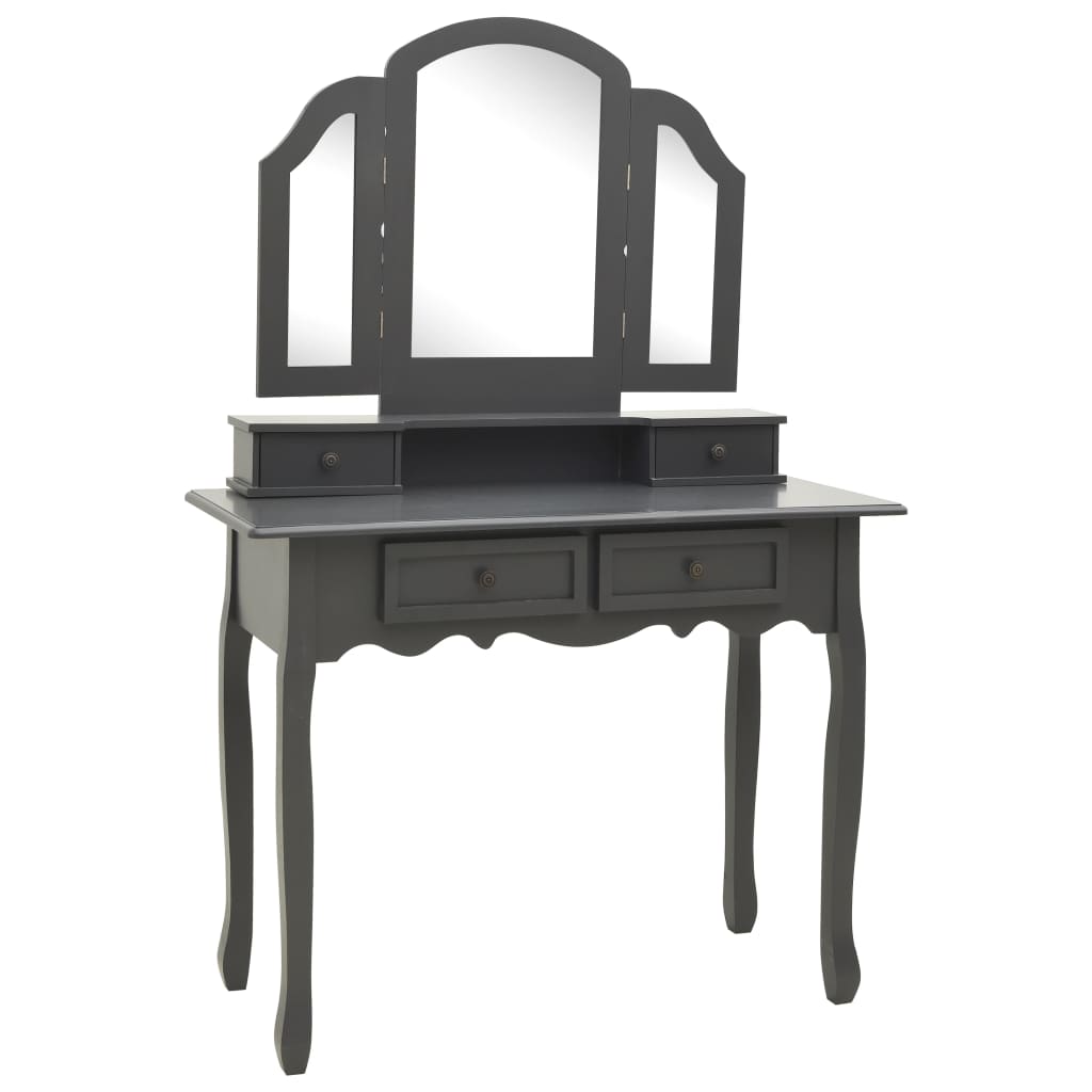 Dressing table set with stool grey 100x40x146 cm Paulownia wood