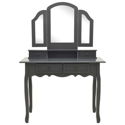 Dressing table set with stool grey 100x40x146 cm Paulownia wood