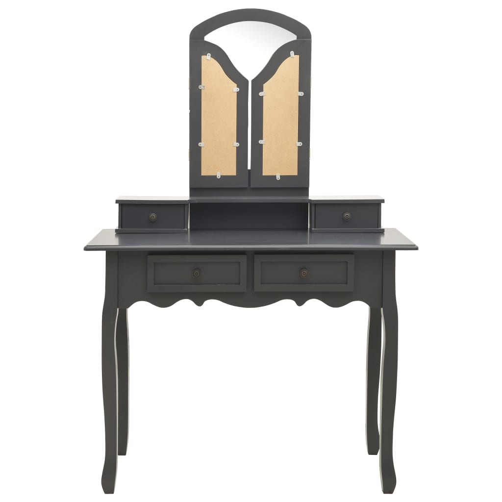 Dressing table set with stool grey 100x40x146 cm Paulownia wood