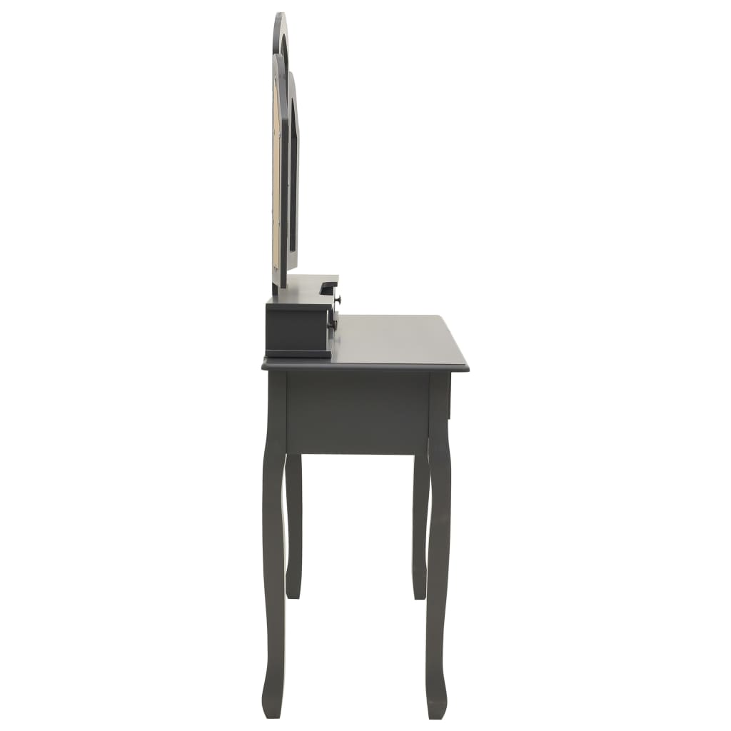 Dressing table set with stool grey 100x40x146 cm Paulownia wood