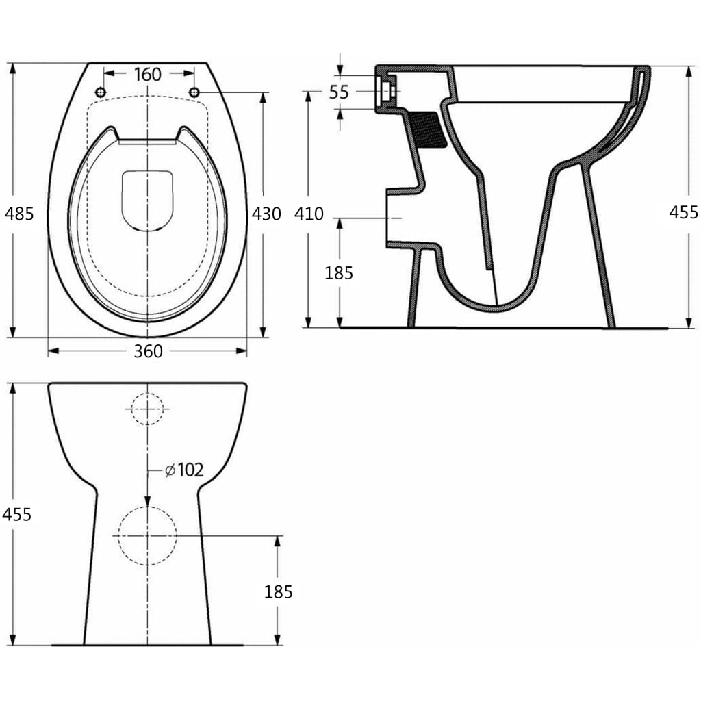 Hohe Spülrandlose Toilette Soft-Close 7 cm Höher Keramik Weiß