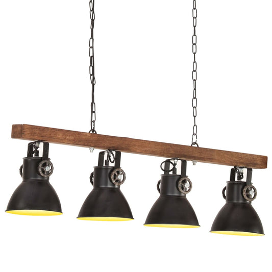 Deckenlampe Industriestil Schwarz E27 Mangoholz