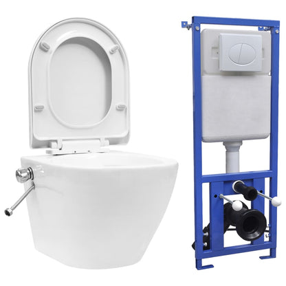 Wall-mounted WC without rim with built-in cistern ceramic white