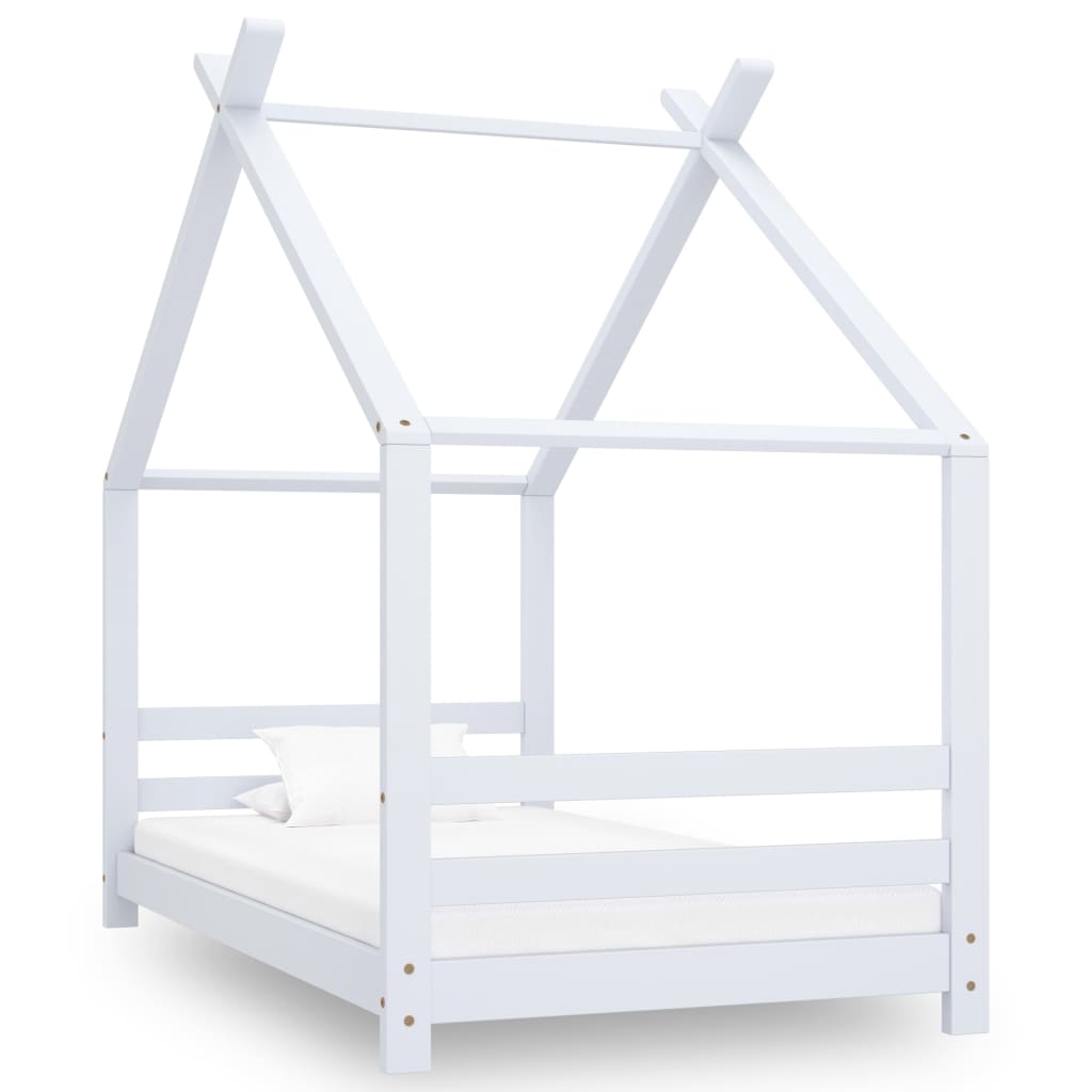 Children's bed frame white solid pine 80x160 cm