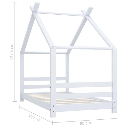 Children's bed frame white solid pine 80x160 cm