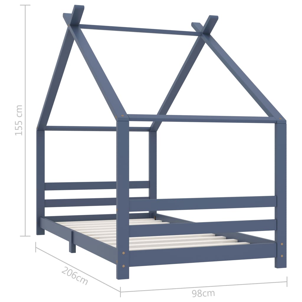 Children's bed frame grey solid pine 90x200 cm