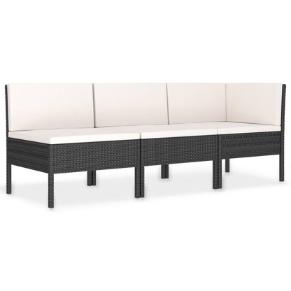 3-tlg. Garten-Lounge-Set mit Auflagen Poly Rattan Schwarz