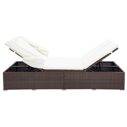 2-person sun lounger with cushion poly rattan brown