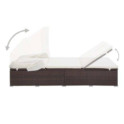 2-person sun lounger with cushion poly rattan brown