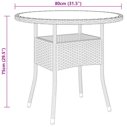 Gartentisch Ø80x75 cm Hartglas und Poly Rattan Grau