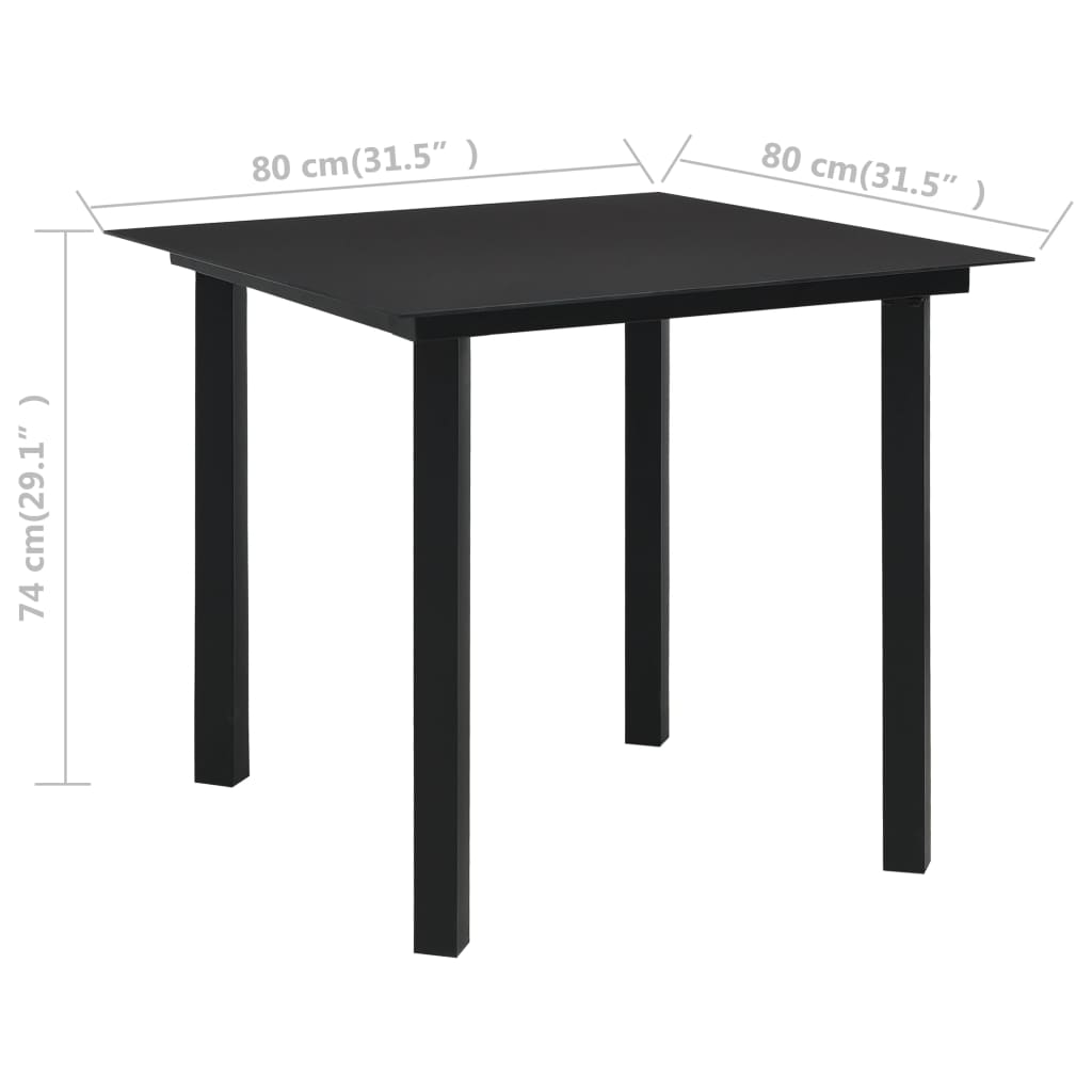 Garten-Esstisch Schwarz 80x80x74 cm Stahl und Glas