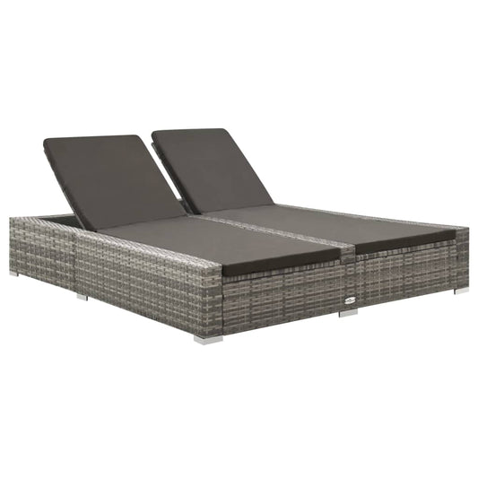 Double sun lounger poly rattan grey