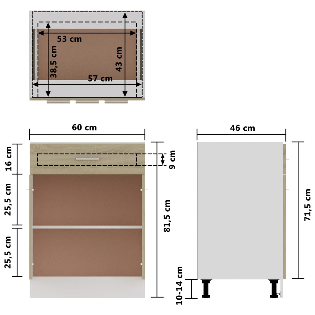 Schubunterschrank Sonoma-Eiche 60x46x81,5 cm Holzwerkstoff