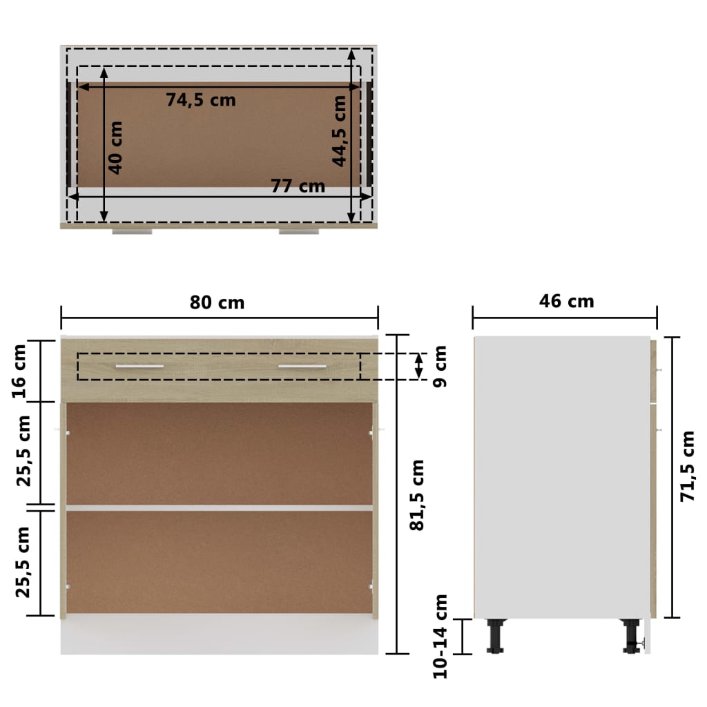 Schubunterschrank Sonoma-Eiche 80x46x81,5 cm Holzwerkstoff