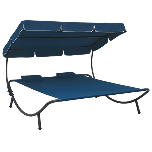 Sun lounger with sun canopy and cushions blue