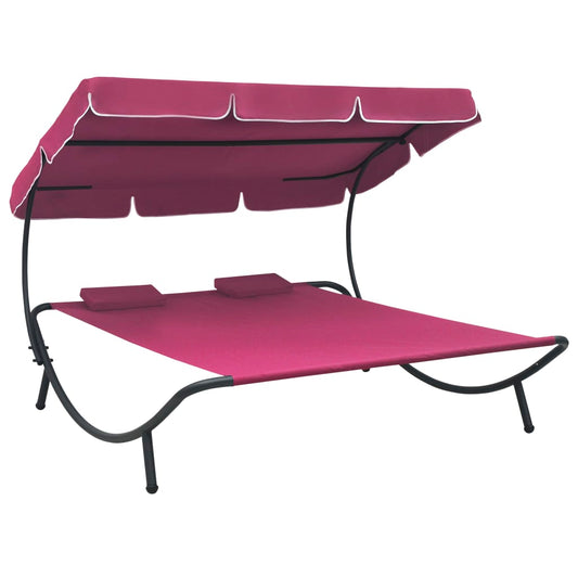 Sun lounger with sun canopy and cushion pink