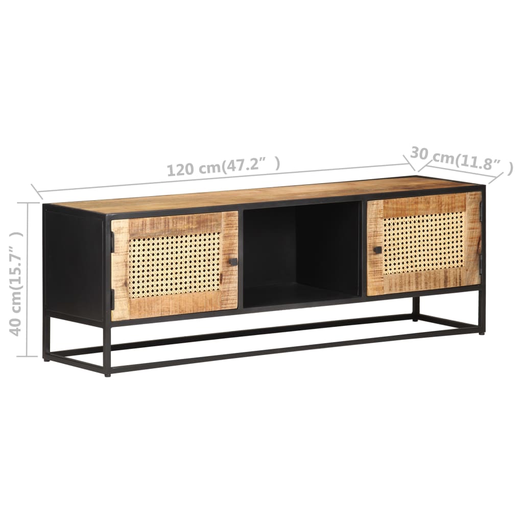 TV-Schrank 120x30x40 cm Raues Mangoholz und Wiener Geflecht