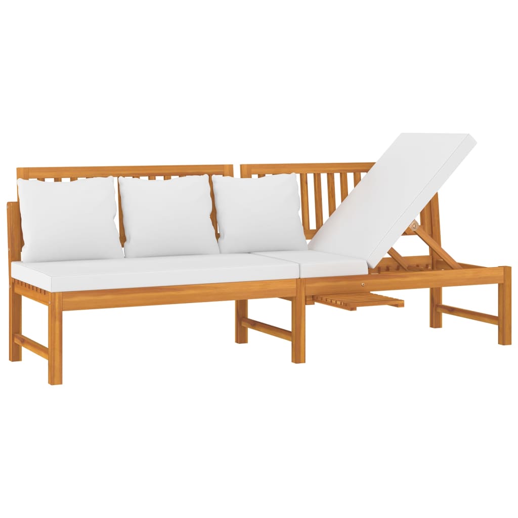 Daybed with cream white cushions 200x60x75 cm solid acacia wood