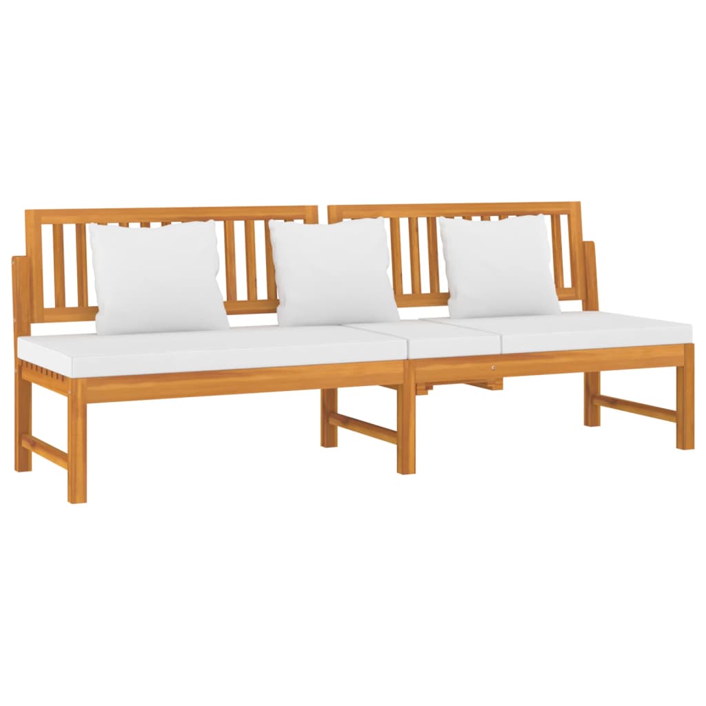 Daybed with cream white cushions 200x60x75 cm solid acacia wood