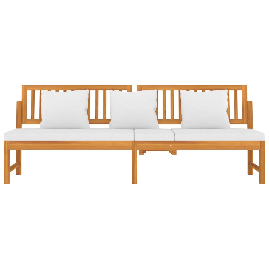 Daybed with cream white cushions 200x60x75 cm solid acacia wood