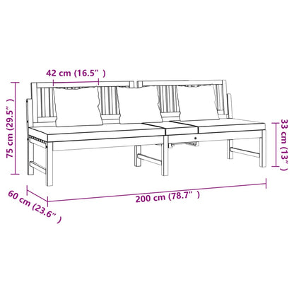 Daybed with cream white cushions 200x60x75 cm solid acacia wood